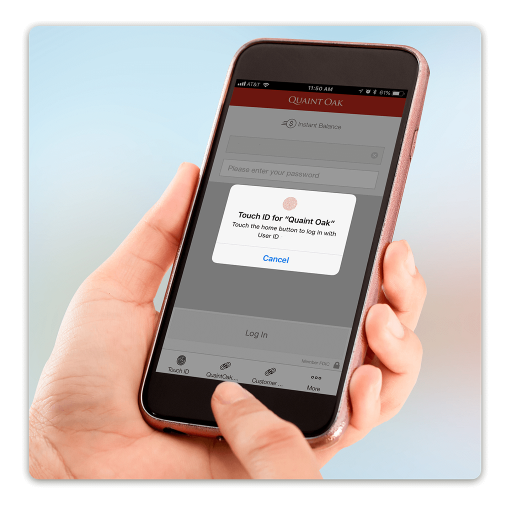 touch id for quaint oak bank app