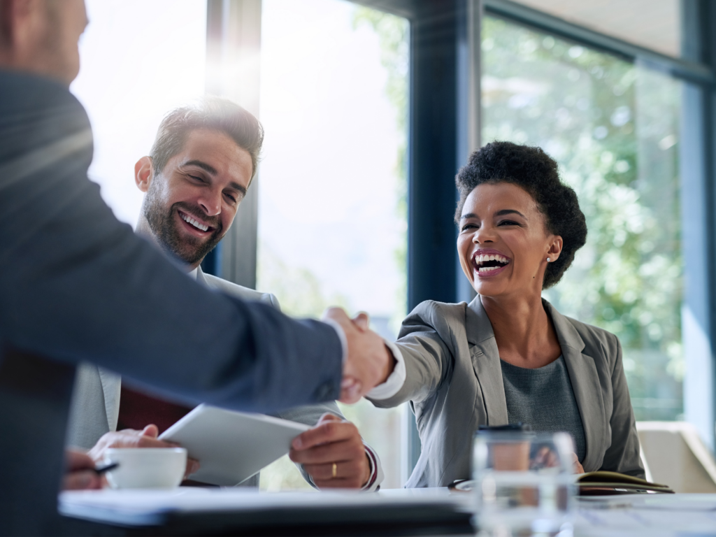 two business owners meet a quaint oak team member to open a money market account