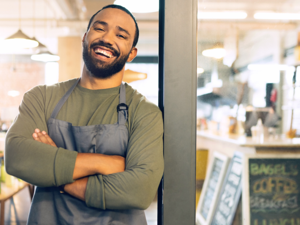 a small business owner who owns a cafe in philadelphia where he manages his business banking with quaint oak bank