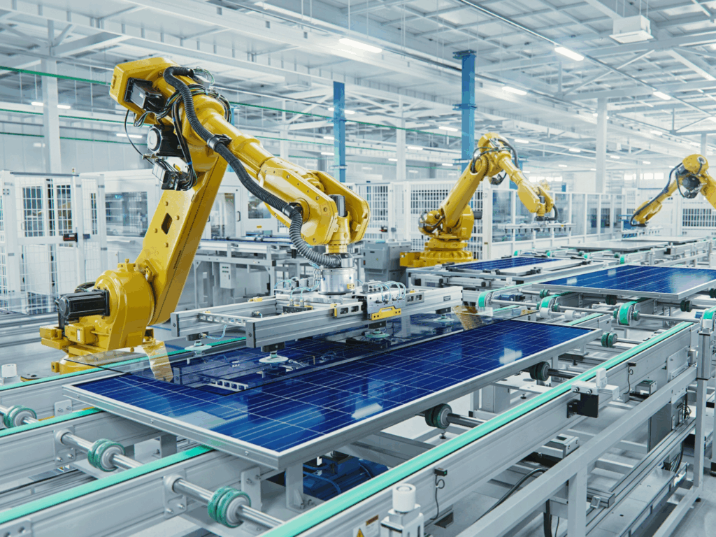 a manufacturing plant using new robotics technology purchased with an equipment loan