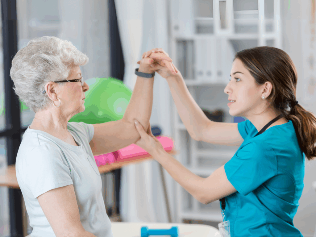 a physical therapist who owns her own practice working with a patient after considering the equipment financing options for growing your practice