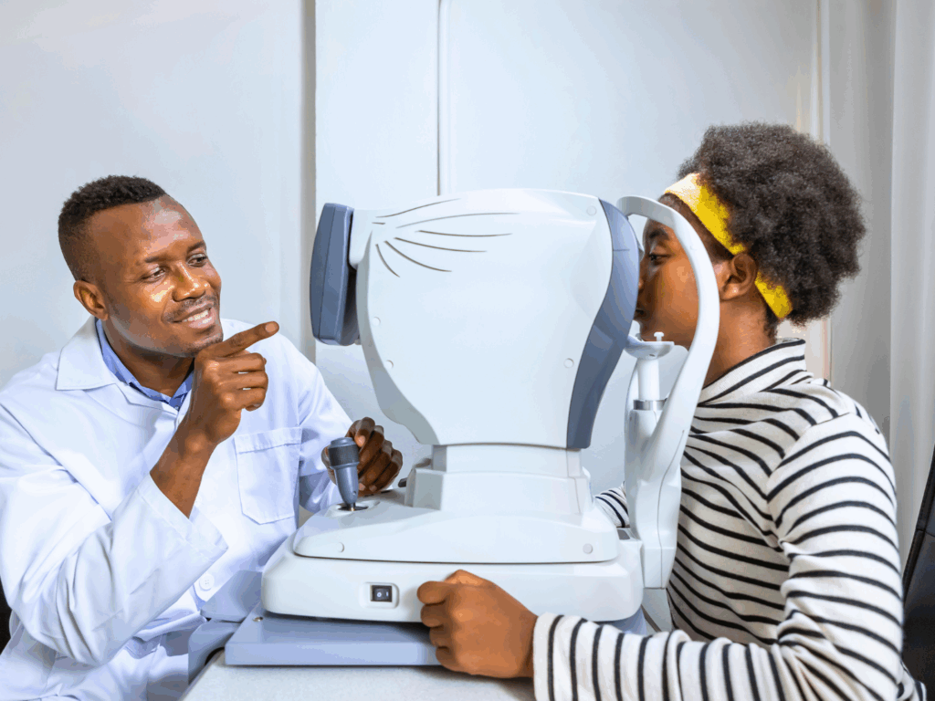 an optometrist works with a patient using new equipment he purchased for his office after learning more about equipment financing options for growing your practice