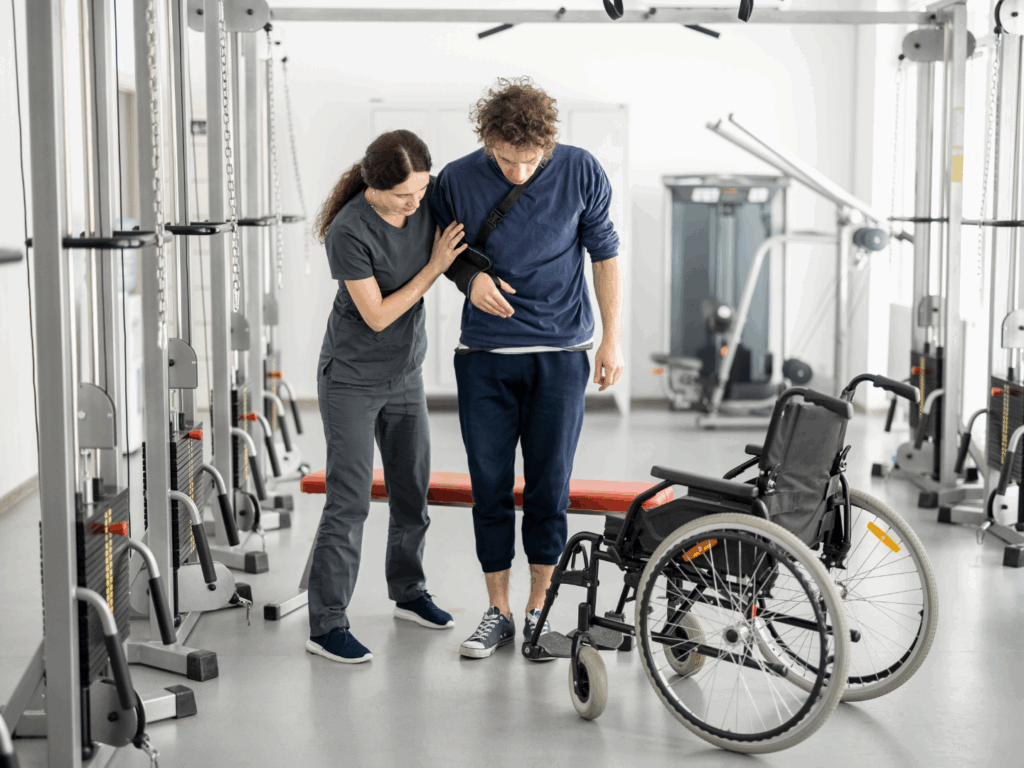 the owner of a physical therapy practice works with a patient after making smart banking for independent practices decisions