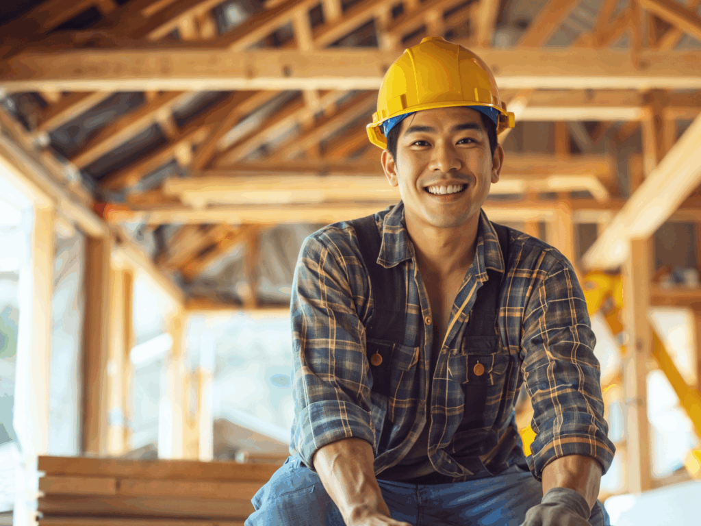 the owner of a skilled trades carpentry business inside a building he has been part of constructing using tools purchased with an SBA7(a) loan program