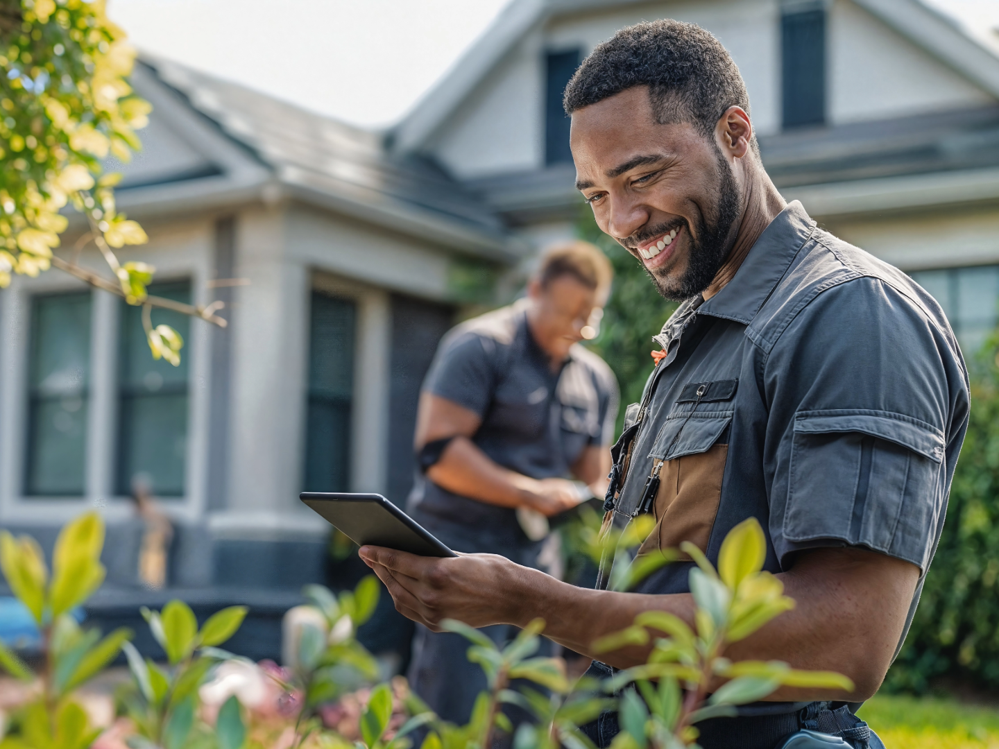 Landscape business owner reviewing equipment financing options with a banker