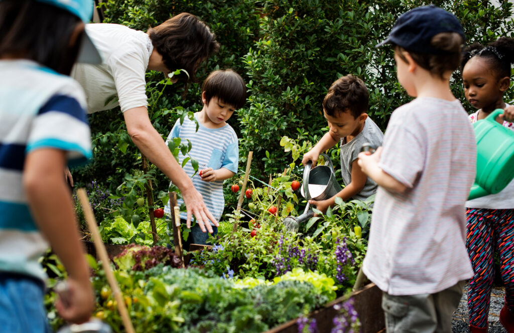 Young kids participating in their school garden programs